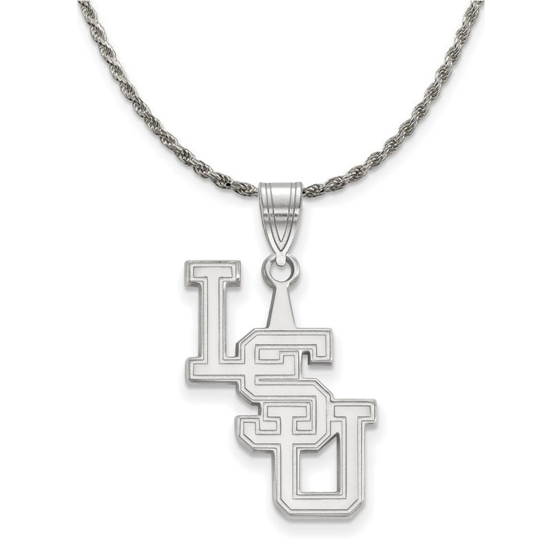 Sterling Silver Louisiana State Large Pendant Necklace - 24 Inch
